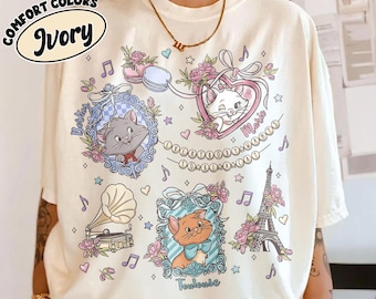 Comfort Colors® Vintage Aristocats Marie Shirt, Everybody Wants To Be A Cat Tee, Coquette Bow Paris Floral, Epcot Family Matching Trip Shirt