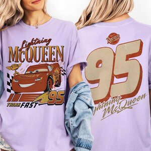 Retro Lightning McQueen Comfort Colors Shirt, Disney Pixar Cars Shirt, Disney Cars McQueen Graphic Tee, Disney Family Vacation Trip Shirt Orchid