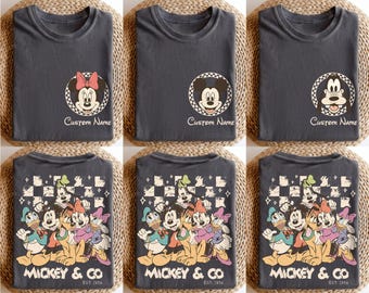 Custom 2 Sides All Characters Shirt, Retro Checkered Mickey And Friends Shirt, Disneyland Trip Shirt, Personalized Disneyland Family 2026
