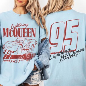 Vintage Lightning McQueen Comfort Colors Shirt, Disney Pixar Cars Shirt, Retro McQueen Graphic Tee, Disney Family Vacation Trip Shirt 2026 Chambray/Light Blue