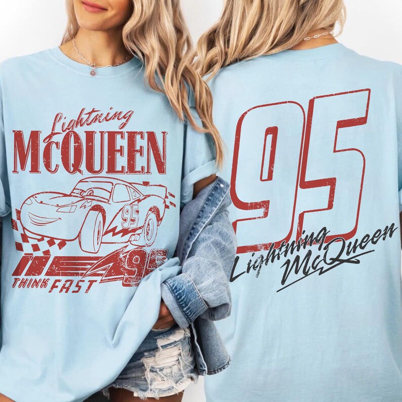 Vintage Lightning McQueen Comfort Colors Shirt, Disney Pixar Cars Shirt, Retro McQueen Graphic Tee, Disney Family Vacation Trip Shirt 2026 Chambray/Light Blue