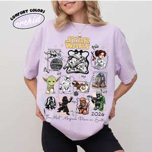 Retro Komfort Farben kokett Schleife Star Wars Shirt, Kawaii Baby Yoda R2D2 Ewok T-Shirt, Star Wars Disneyland Trip Shirt, Disney Familien Shirt Orchid