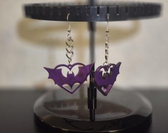 Heart bat earrings purple