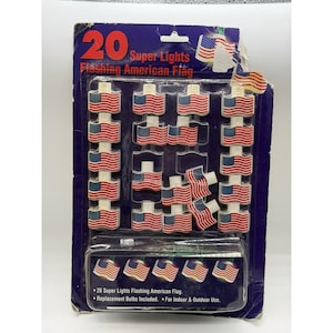 Fourth Of July String Lights Of 20 Blow Mold American Flags-Patriotic- NIB