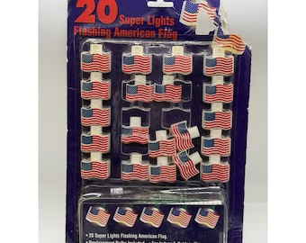 Fourth Of July String Lights Of 20 Blow Mold American Flags-Patriotic- NIB