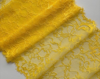 Gelbe Stretch-Spitzenborte, 21,5 cm breit, zum Nähen von Dessous