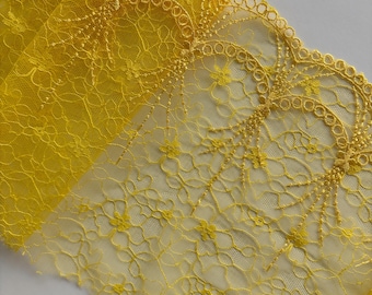 Gelbe nicht dehnbare Spitzenborte 18 cm breit, Spitzenstoff für Dessous, Kleider & Nähprojekte