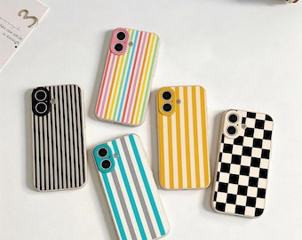 Liquid Silicone Phone Case | Retro Checkerboard, Stripes | Shockproof Matte Cover (iPhone, Samsung)