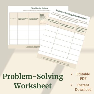Problem-Solving Worksheet | CBT-Inspired | Values-Based Reflection Sheet (Printable & Editable PDF)