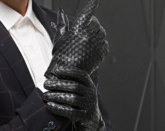 SCHOTT N.Y.C 1980s Men Winter GLOVES & Logo ~ Black Leather