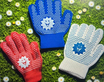 Kids Cotton Gardening Gloves: Smiley Sun, Non-Slip Grip