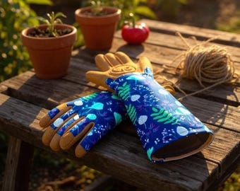 Guantes de jardinería floral: palma de cuero resistente a las espinas, protección de puño largo.
