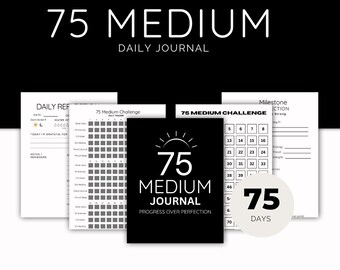 Diario mediano de 75 días / Planificador de retos de 75 días / Registro de hábitos, diario y cuaderno de disciplina / Diseño negro