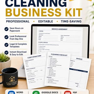 Paket med blanketter för städföretag | Serviceavtal, checklista för intagning (Word, PDF, Google Docs)