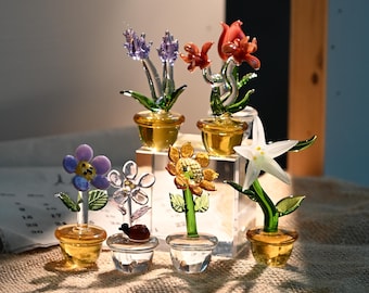 Handmade Glass Flower Sculptures – Miniature Home Decor, Flower Lover Gift,  Father's Day gift