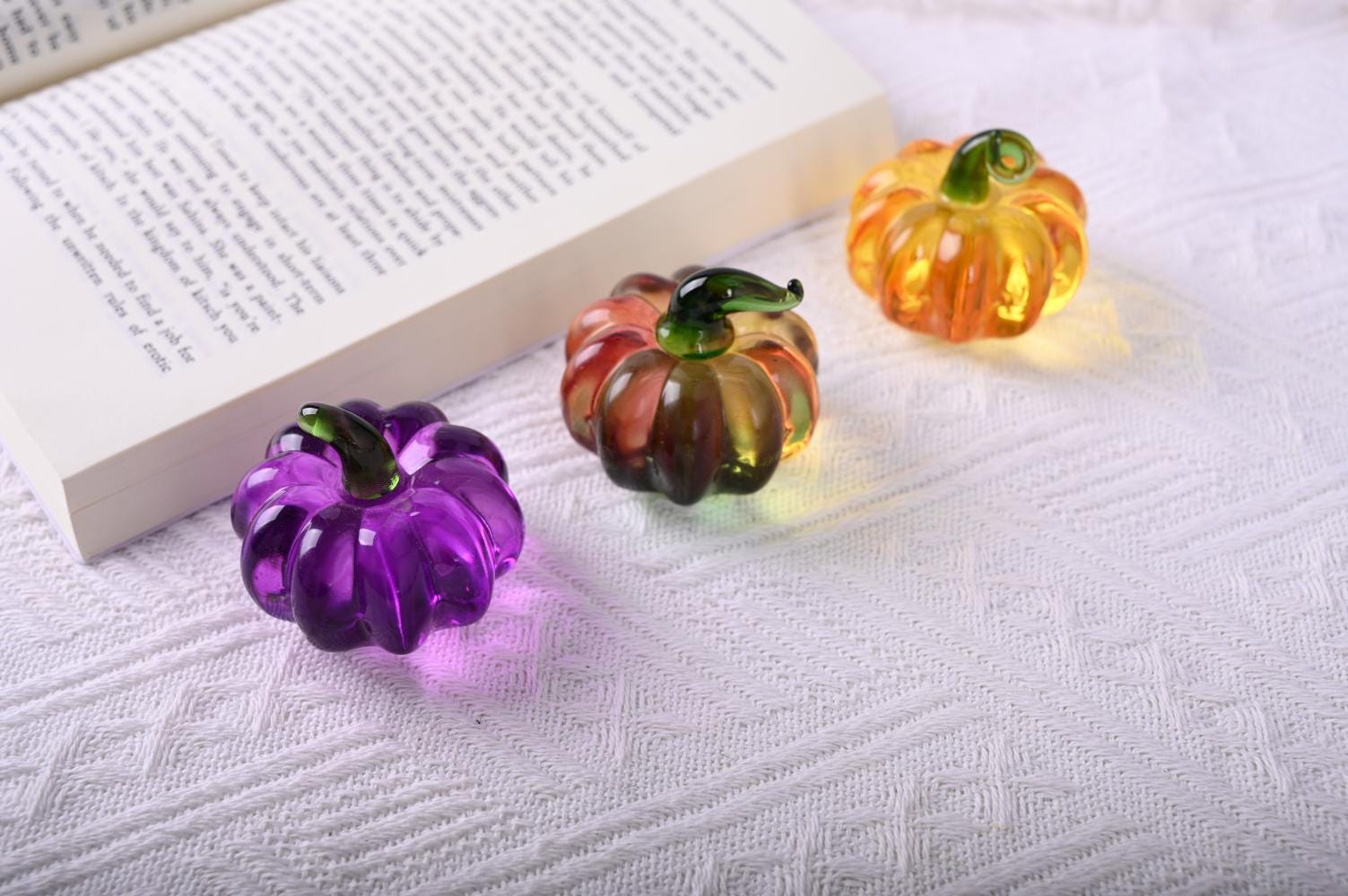 Citrouille Verre Soufflé Main Presse-Papier Jade Clair - Décoration Automne Halloween Thanksgiving