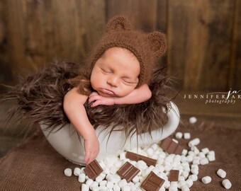 Baby Bear Angora Bonnet- Newborn Size- Photography Prop