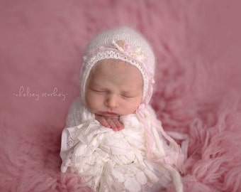 Angora Bonnet- Newborn Size- Photography Prop