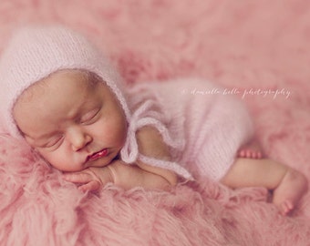 Angora Bonnet and Romper Set- Newborn Size- Photography Prop- YOU choose the color! 16 choices