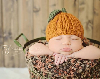 Pumpkin Hat- Newborn- Baby- Fall- Photo Prop