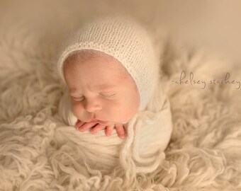 Angora Bonnet- Newborn Size- Photography Prop- You Choose the color!