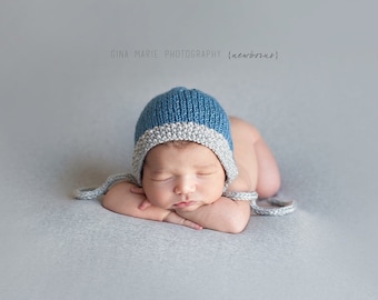 Newborn Baby Bonnet- Gray and Blue - Photo PROP