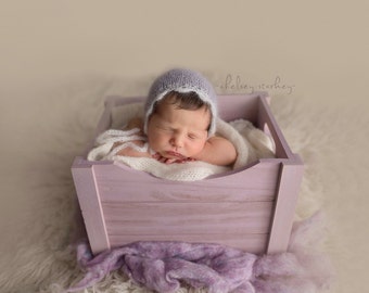 Newborn Mohair Scalloped Edge Bonnet in Lilac