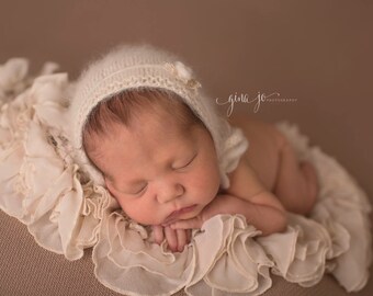 Angora Bonnet- Newborn Size- Photography Prop