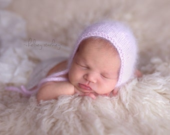 Light Pink Angora Bonnet- Newborn Size- Photography Prop