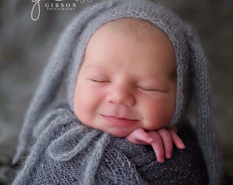 Mohair Bunny Bonnet- newborn- gray