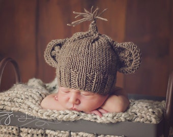 KNITTING PATTERN ONLY- Newborn Monkey Hat