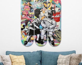 Typestitch skateboarddeckkunst, set van 3 stuks, hoogwaardig esdoornhout, wanddecoratie