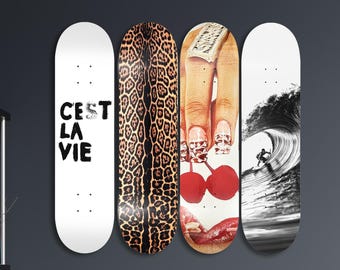 Art mural pour terrasse de skateboard, décoration élégante et moderne en bois d'érable, lot de 4 planches