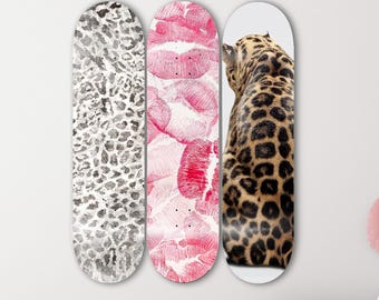 Juego de 3 tablas de skate con diseño de leopardo, decoración de pared