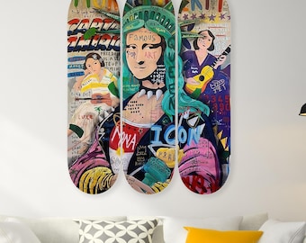 Mon_a_Liz_a Skateboard Deck, Set of 3 Boards Wall Art Home Decor