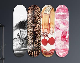 Art de style moderne, lot de 4 pièces, skateboard en érable de qualité professionnelle, pop art, décoration murale