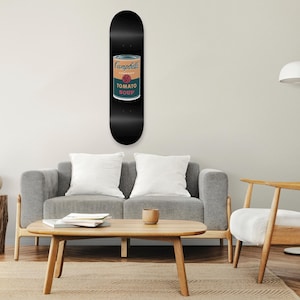 Soup Can Black, Pro-Grade Maple Skateboard, Pop Art, Aesthetic Room Decor
