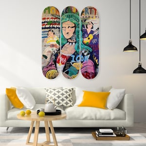 Set of 3Pcs Abstract Art, Pro-Grade Maple Skateboard, Pop Art, Wall Decor