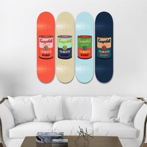 Soup Cans, Skateboard Set of 4 Pcs, Pro-Grade Maple Wood, Pop Art, Aesthetic Room Decor