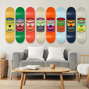Soup Cans, Skateboard Set of 8 Pcs, Pro-Grade Maple Wood, Pop Art, Aesthetic Room Decor