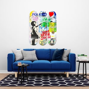 Never Give Up Skateboard, Skateboard Set of 3Pcs, Pro-Grade Maple Wood, Pop Art, Wall Decor