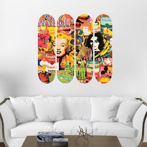 Pop Wall Art, Skateboard Set of 4 Pcs, Pro-Grade Maple Skateboard, Pop Art, Aesthetic Room Decor