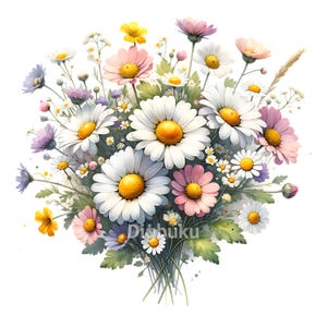 18 Wildflowers Bouquet Clipart, Beautiful Wild Flowers, High Quality JPGs, Printable Watercolor, Digital Download