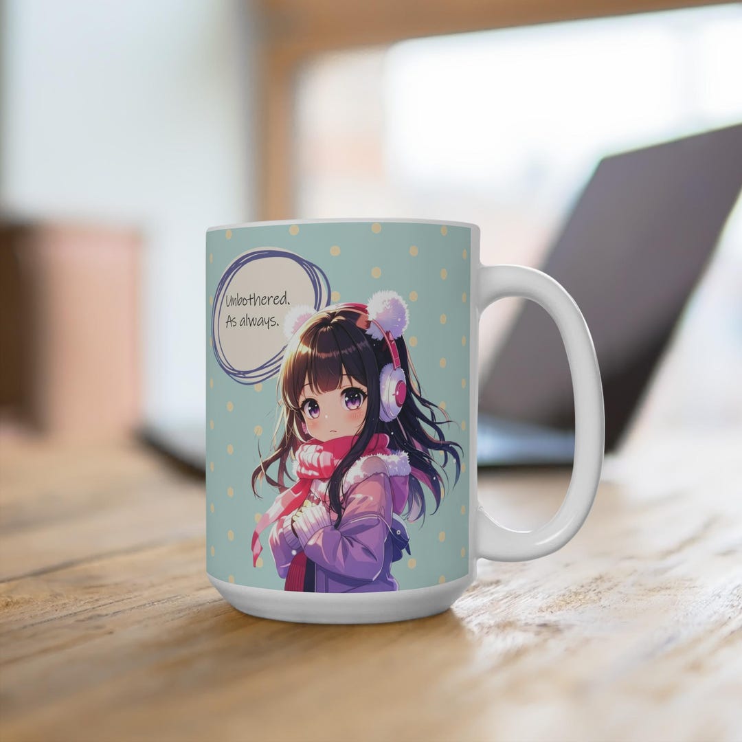 Personalized Anime Mug With Expressive 'unbothered as Always' 15oz, 4 ...