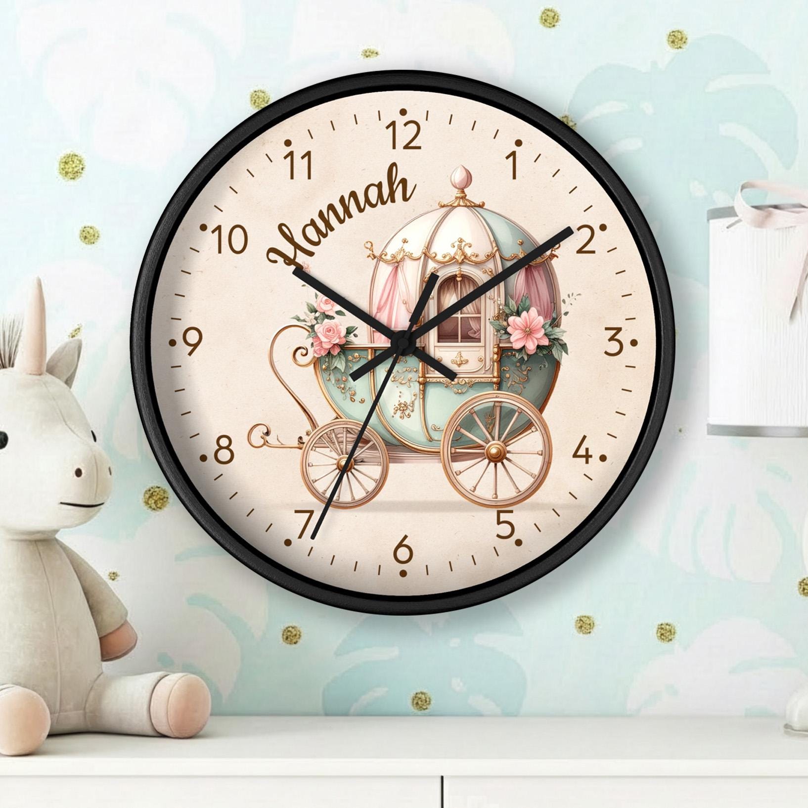 Time Clock Princess Personalized Princess Carriage Clock | Pastel Fairy Tale Nursery Decor ...