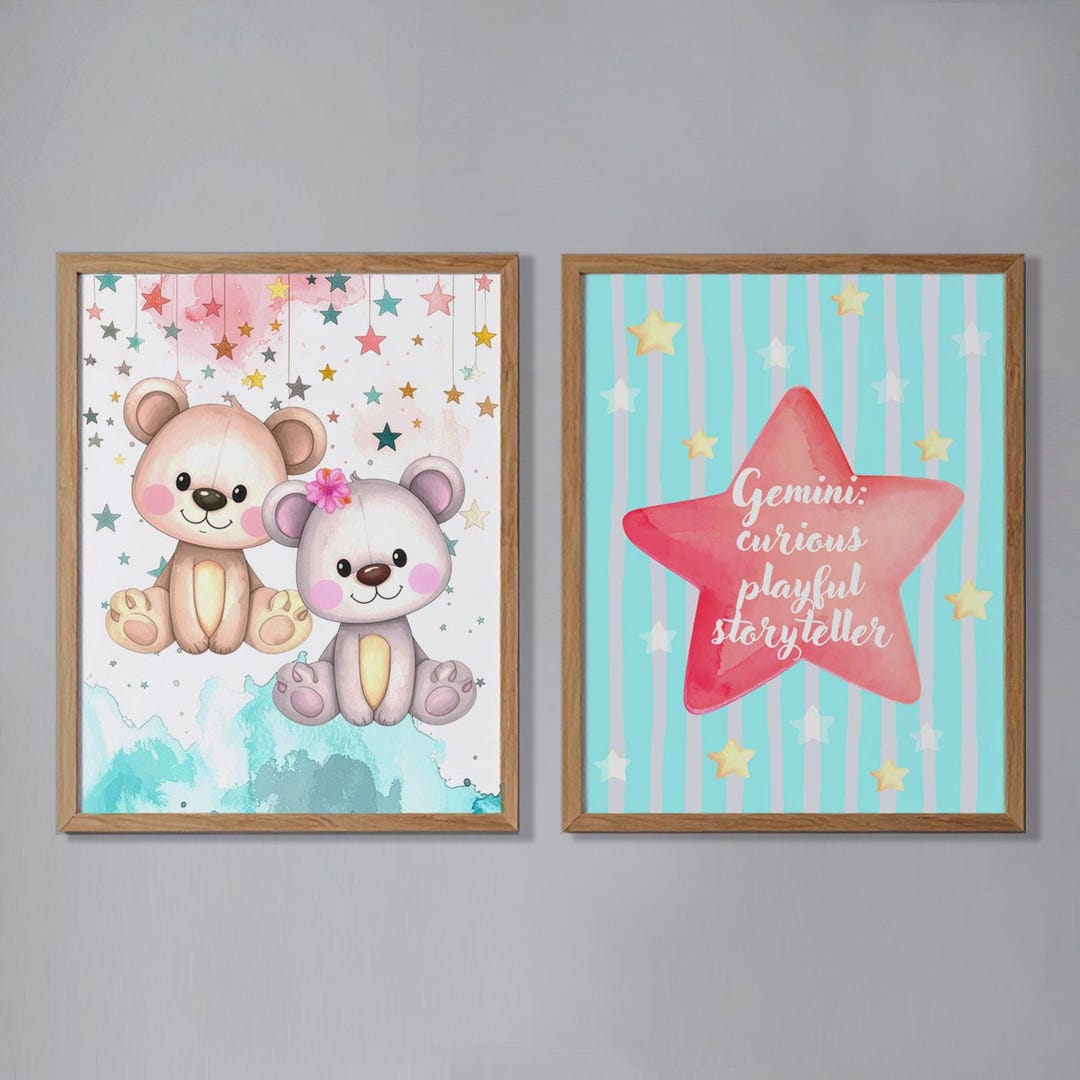 Gemini Zodiac Sign Watercolor Print, Girls Nursery Wall Art - Etsy