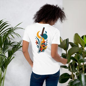 Samurai Katana T Shirt | Japanese Sword Art Tee | Floral Moon Graphic Shirt
