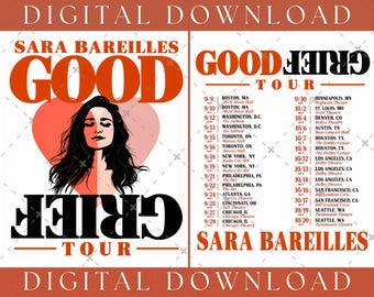 Sara Bareilles Good Grief Tour 2026 PNG Design, Concert Shirt Graphic, Music Tour Tee, Pop Singer Fan Art, Printable PNG, Digital Download