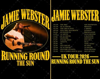 Jamie Webster UK Tour 2026 T Shirt Design, Music Fan Top, Running Round the Sun PNG, Singer Inspired T Shirt, PNG (Instan Download)