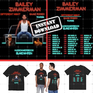 Paquete de imágenes PNG de la gira de Bailey Zimmerman 2026 y diseños de camisetas para conciertos (descarga digital).